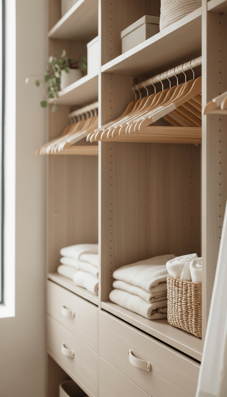 Spacious wardrobe with organized hanging and shelf storage